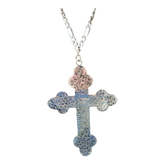 YPS Yeagers Sterling Silver 925 Hammered Cross Pendant Necklace 24" Soule VTG - Picture 1 of 12